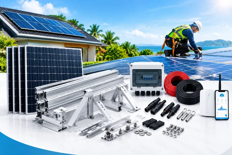 Rooftop solar installation with mounting rails